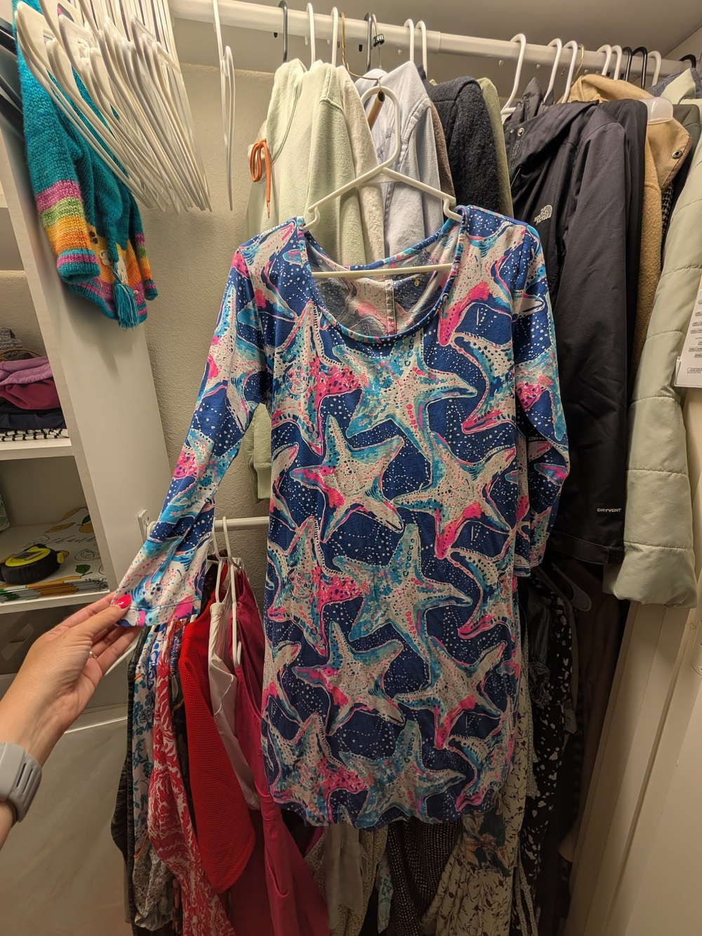 Lilly Pulitzer Navy Dress with Pink and Aqua Starfish Print Size L